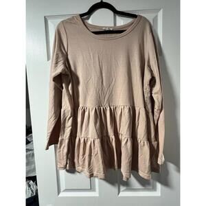 Jane & Delancey Women's Plus Size 1X Tiered Long Sleeve Blouse- Pale Pink